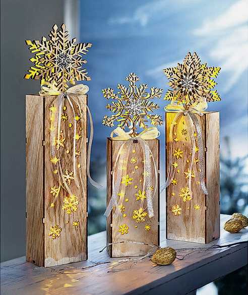 LED-Dekosäulen Schneeflocke 3er-Set