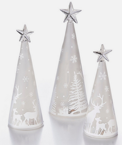 LED-Glaskegel Winterwald 3er-Set