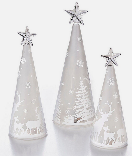 LED-Glaskegel Winterwald 3er-Set