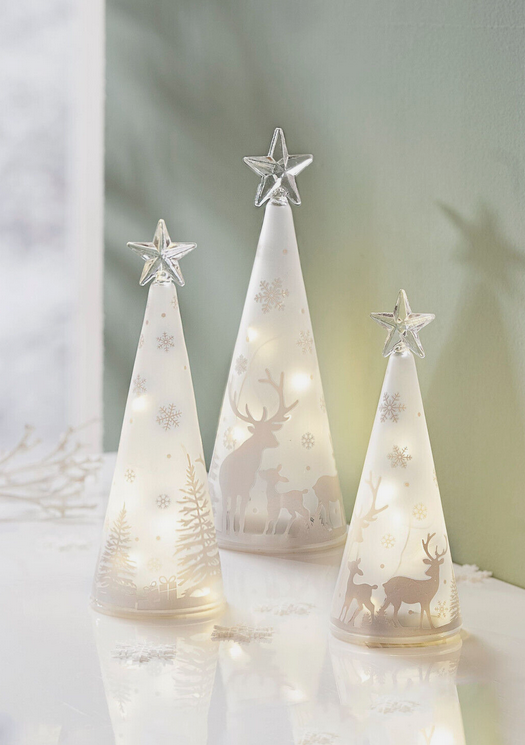 LED-Glaskegel Winterwald 3er-Set