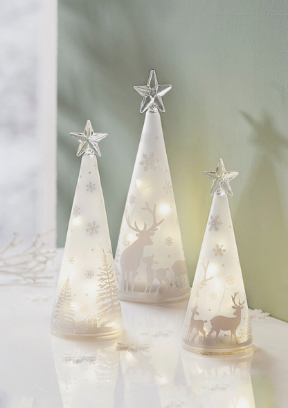 LED-Glaskegel Winterwald 3er-Set