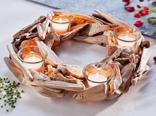 Adventskranz "Wood" mit Glaseinsätzen