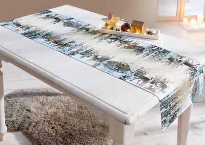 Tischläufer "Rehfamilie im Winterwald" (40 x 140 cm)