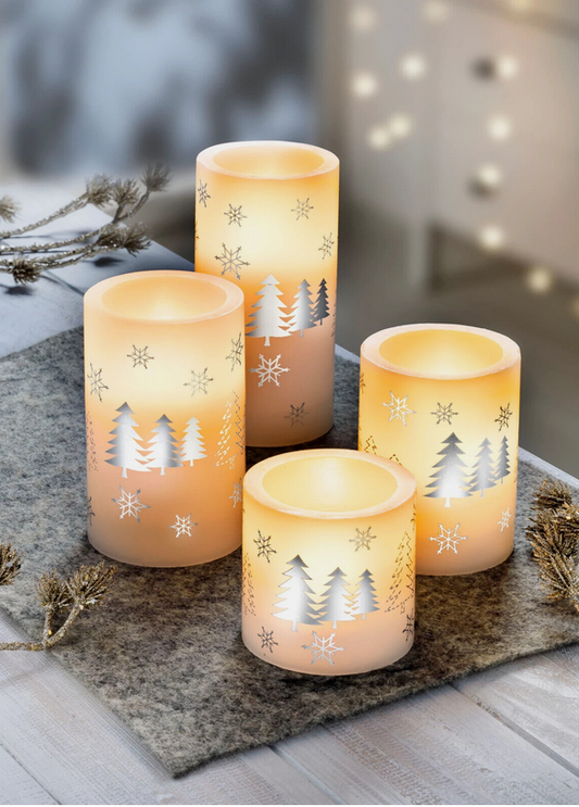 LED-Echtwachskerzen "Winterwald", 4er-Set