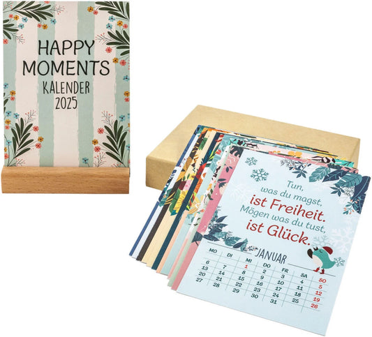 Tischkalender "Happy Moments" mit Holzaufsteller 2025